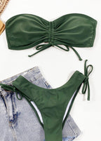 Sierra Dune - Olive Bandeau Bikini with Ruched Tie Bottom  GEMMACHIC