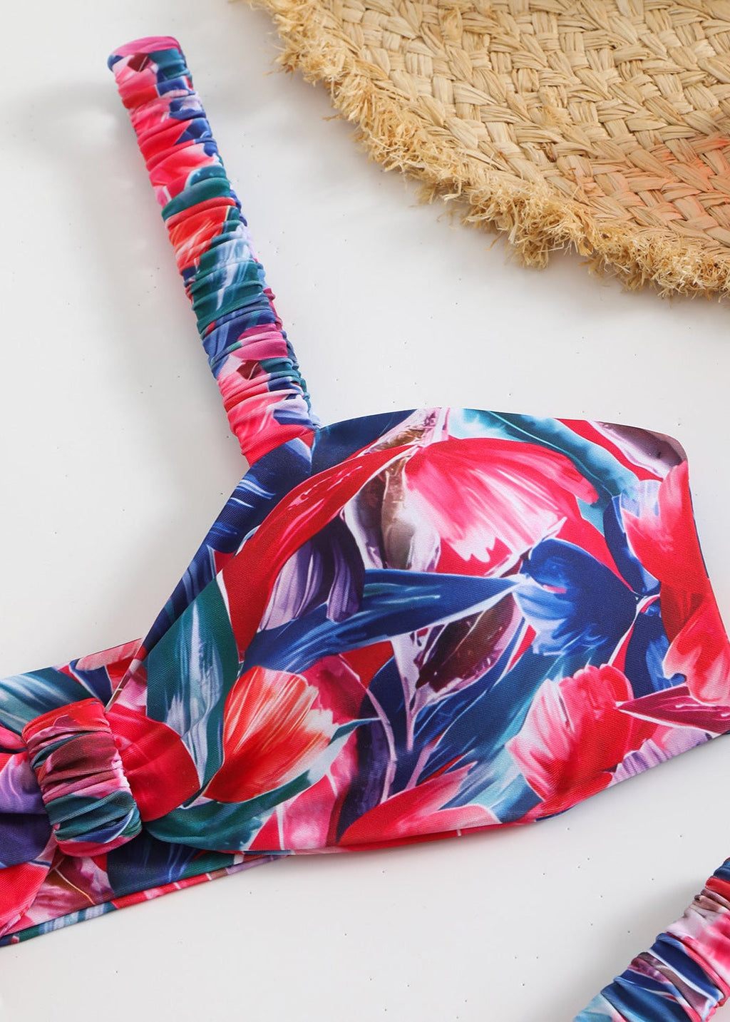 Tropic Bloom Ruched Strap Bikini Set  GEMMACHIC