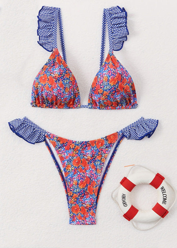 Mediterranean Bloom - One-Piece Swimsuit with Ruffled Straps  GEMMACHIC