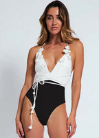 Palma Fleur - One-Piece Swimsuit with 3D Floral Detail and Wrap Tie  GEMMACHIC