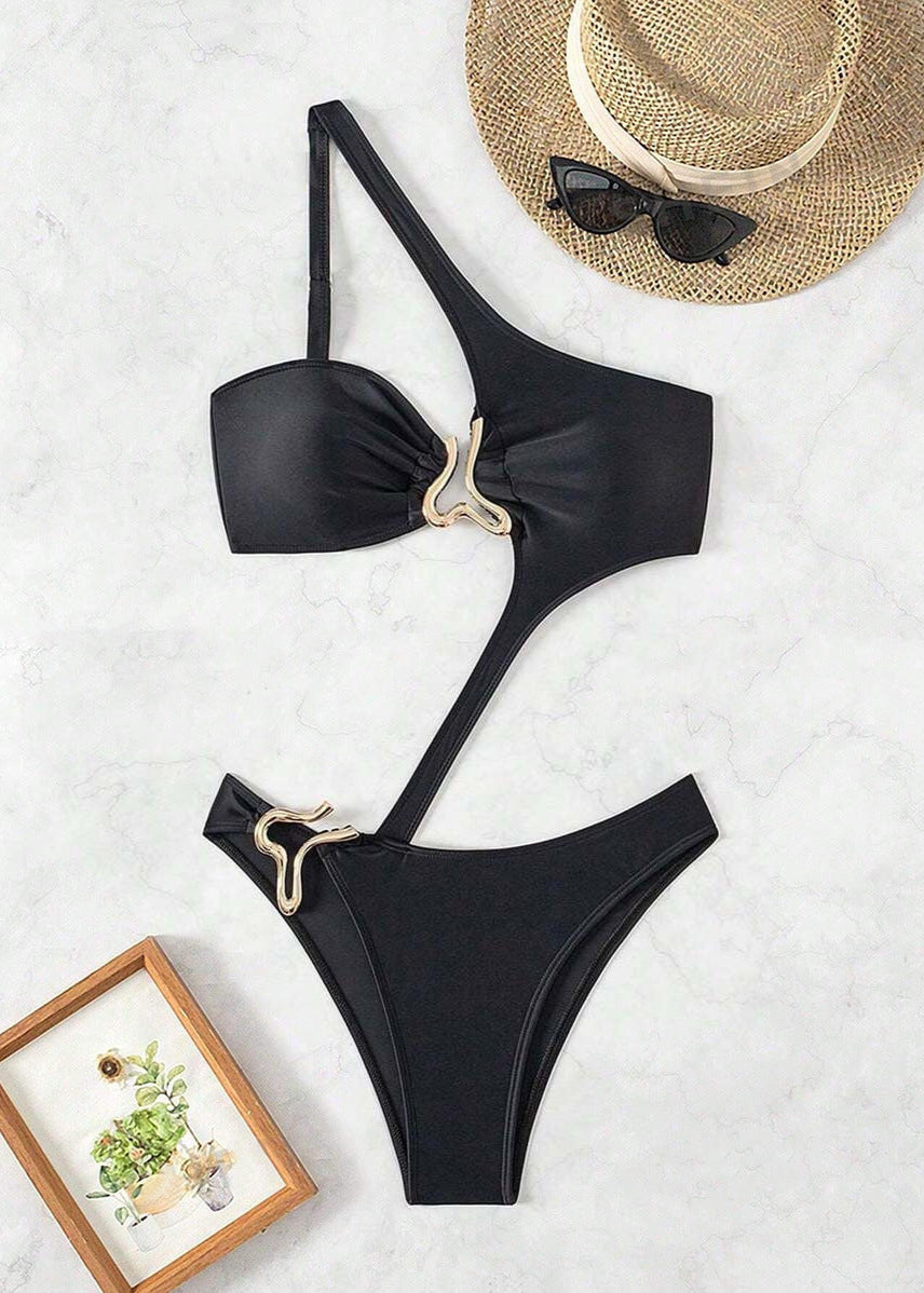 Luxe Asymmetrical Cutout One-Piece Swimsuit  GEMMACHIC