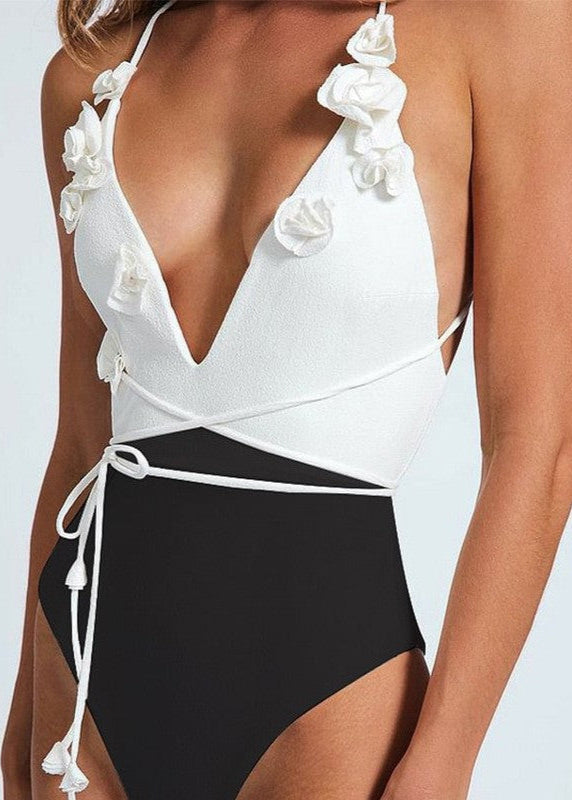 Palma Fleur - One-Piece Swimsuit with 3D Floral Detail and Wrap Tie  GEMMACHIC