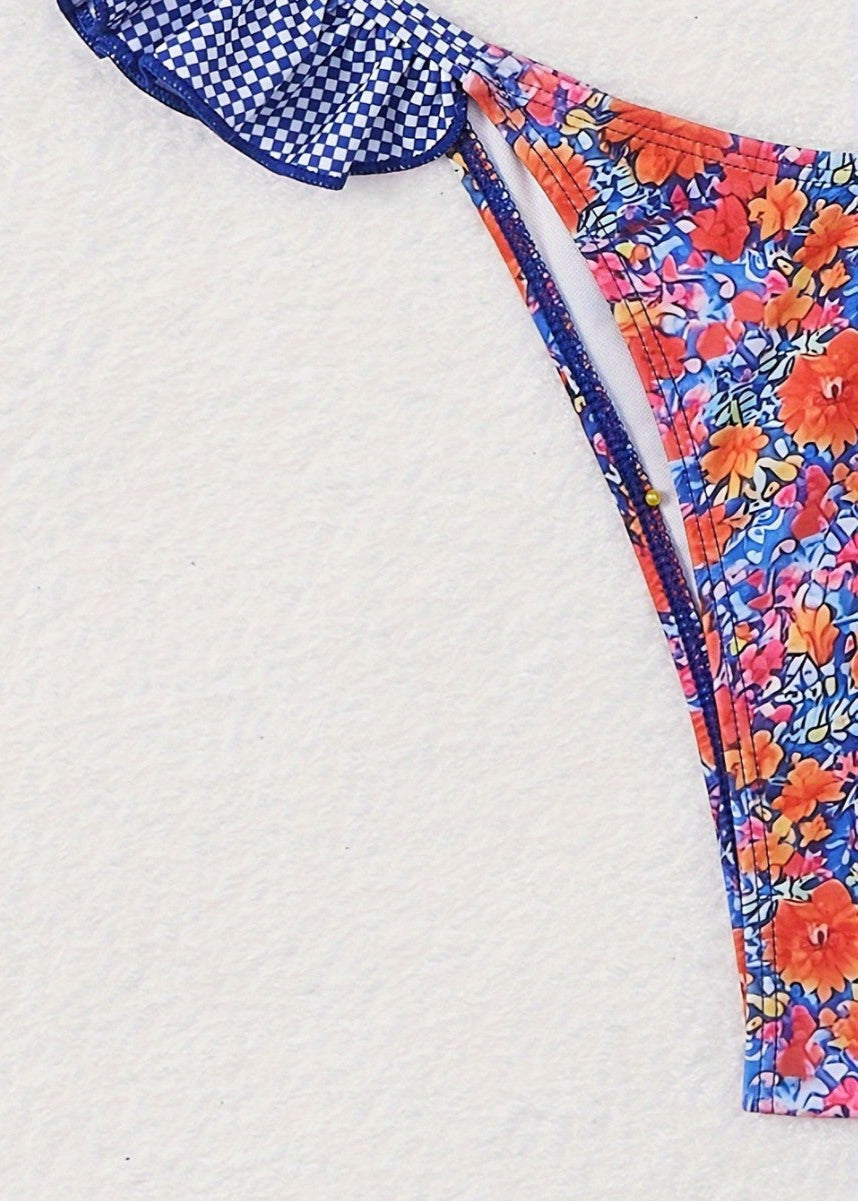 Mediterranean Bloom - One-Piece Swimsuit with Ruffled Straps  GEMMACHIC