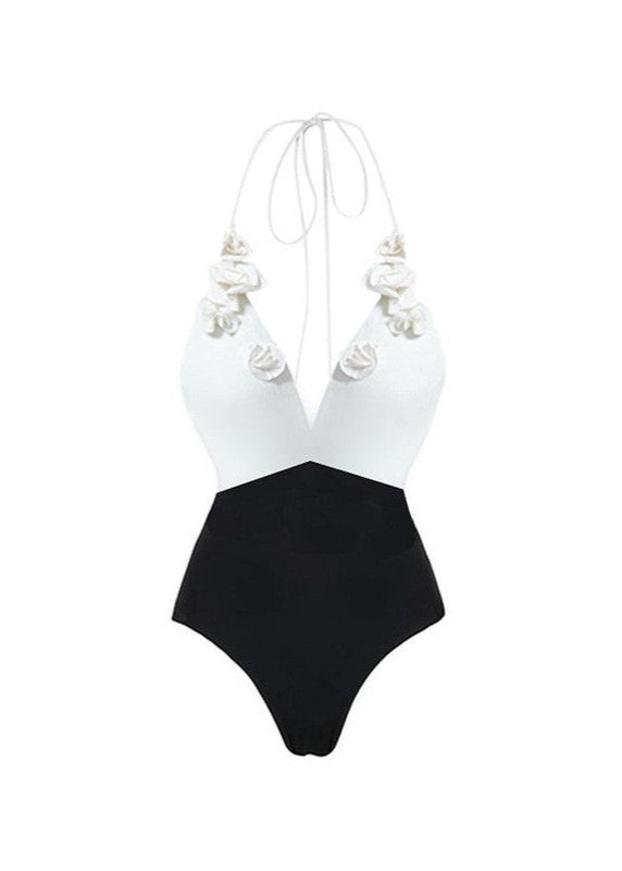 Palma Fleur - One-Piece Swimsuit with 3D Floral Detail and Wrap Tie  GEMMACHIC