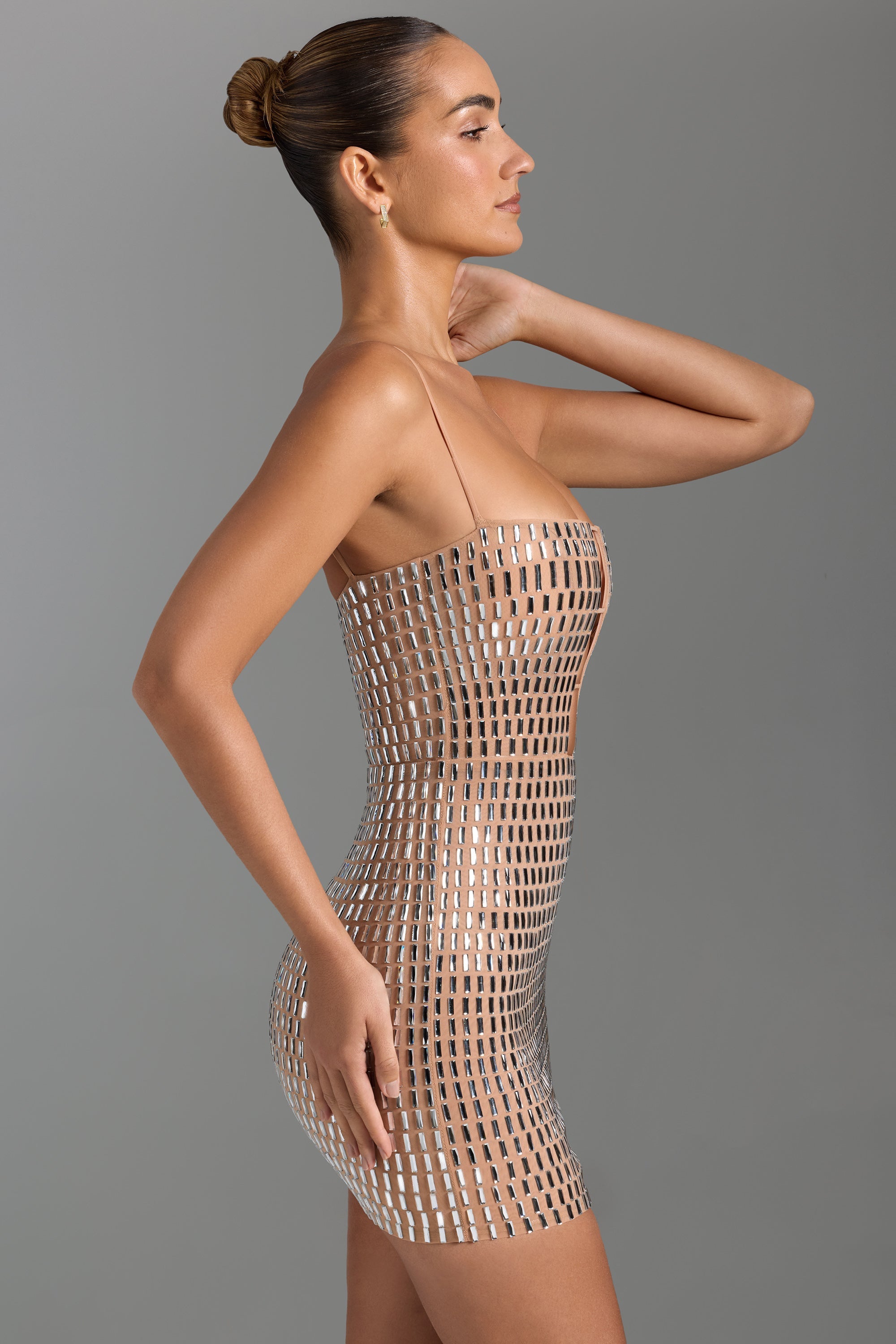 Embellished Cut-Out Mini Dress in Honey  Gemma Chic