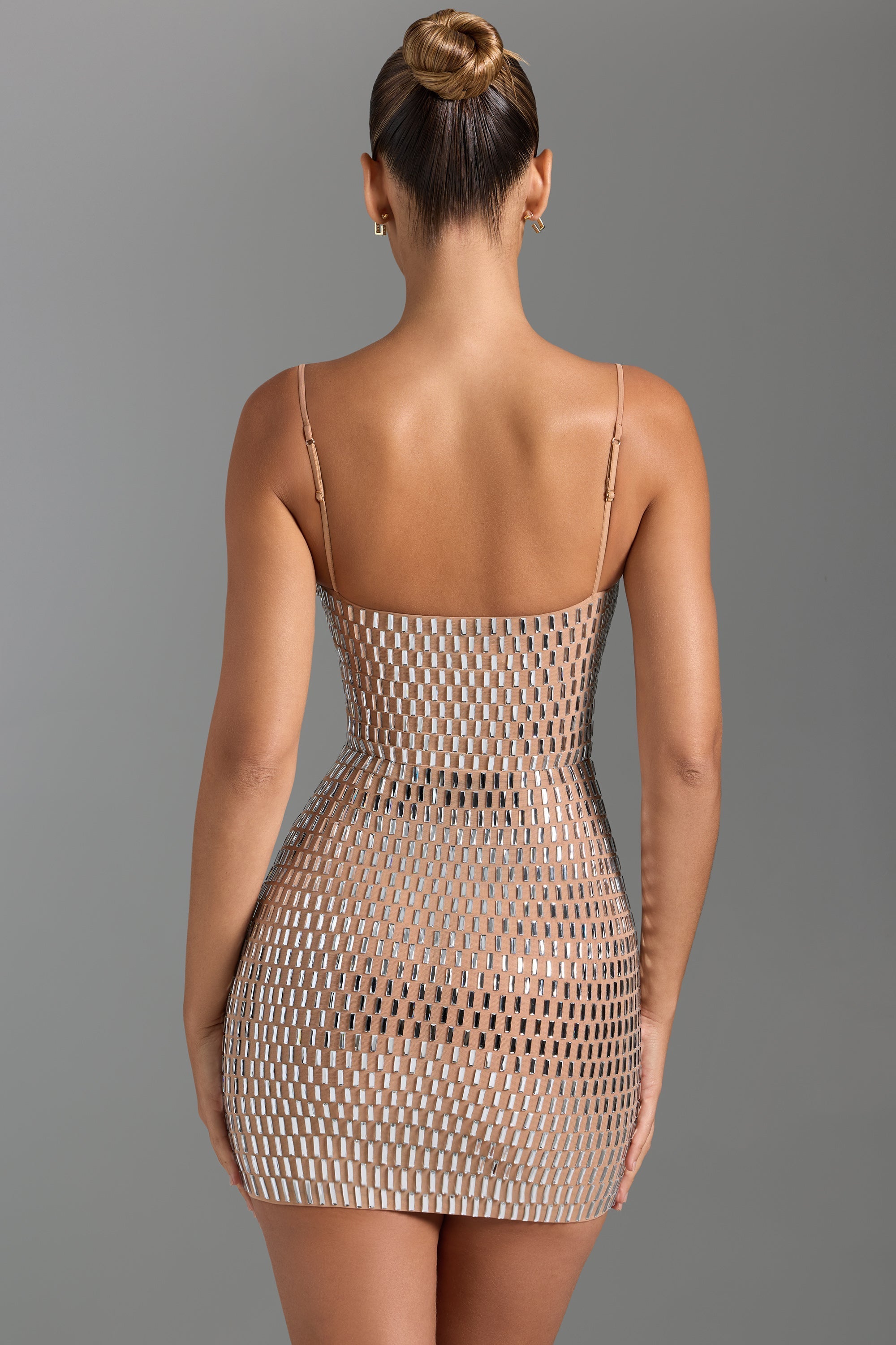 Embellished Cut-Out Mini Dress in Honey  Gemma Chic