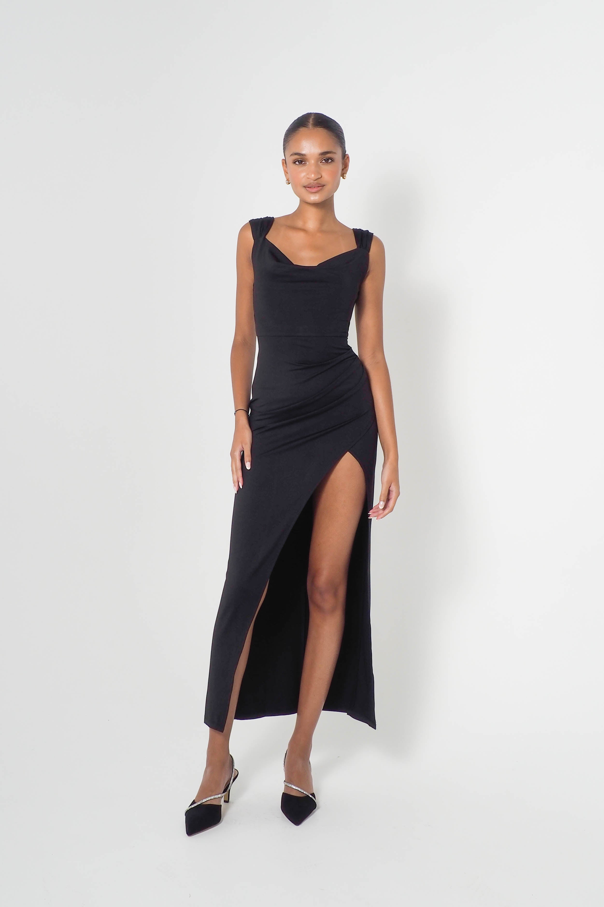 Polly Midi Dress - Black  GEMMACHIC
