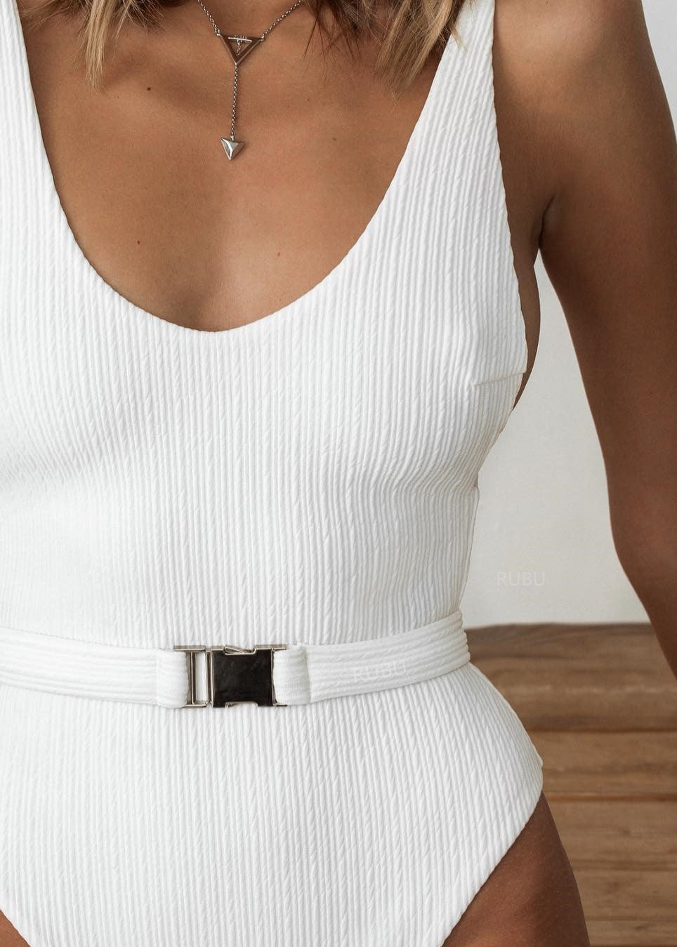 Capri - Belted Ribbed One-Piece Swimsuit  GEMMACHIC