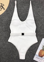 Capri - Belted Ribbed One-Piece Swimsuit  GEMMACHIC