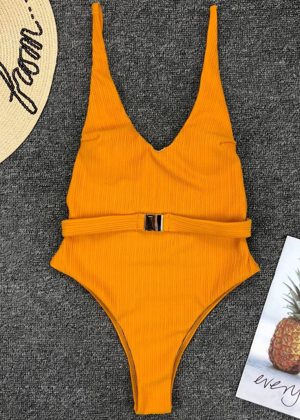 Capri - Belted Ribbed One-Piece Swimsuit  GEMMACHIC