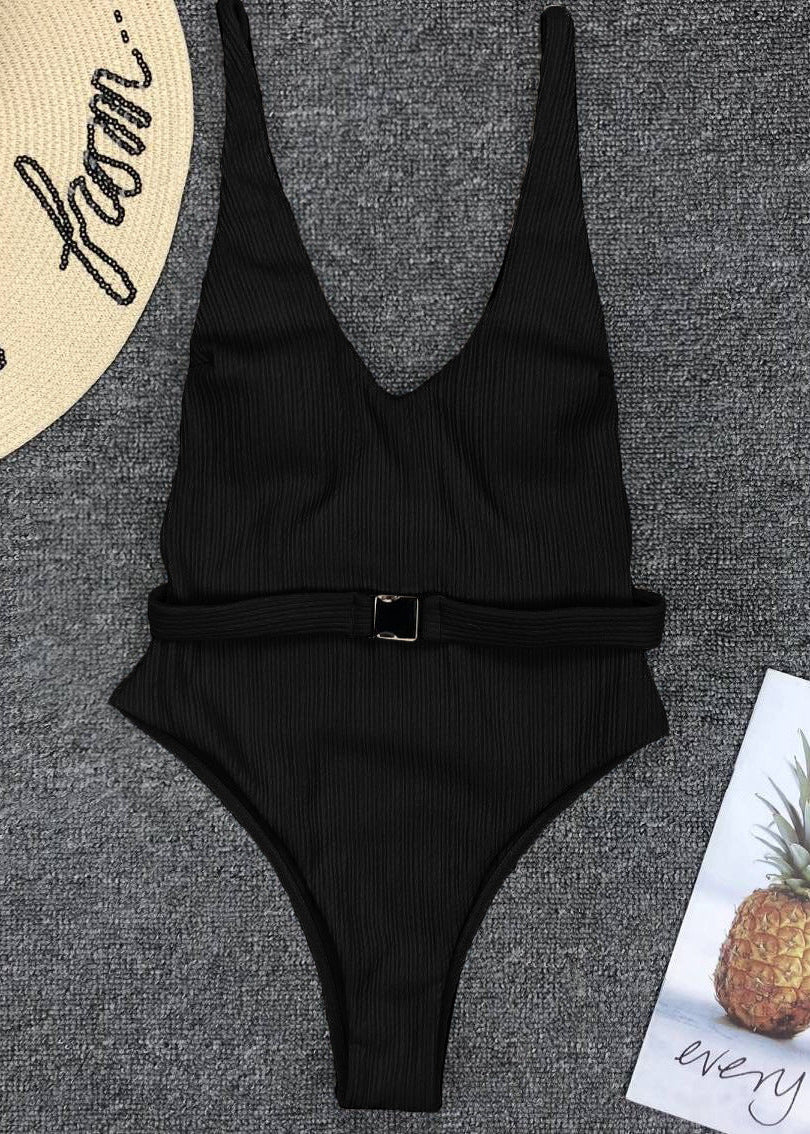 Capri - Belted Ribbed One-Piece Swimsuit  GEMMACHIC