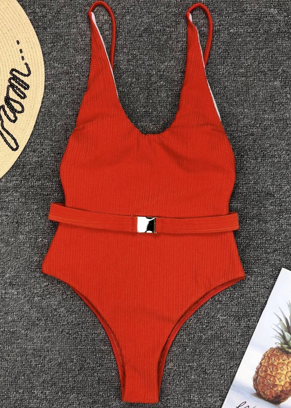 Capri - Belted Ribbed One-Piece Swimsuit  GEMMACHIC