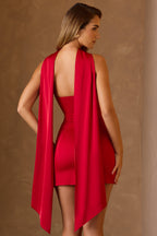 Scarf-Detail Strapless A-Line Mini Dress in Scarlet Red  Gemma Chic