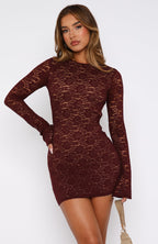 Naughty Or Nice Long Sleeve Lace Mini Dress Burgundy  GEMMACHIC