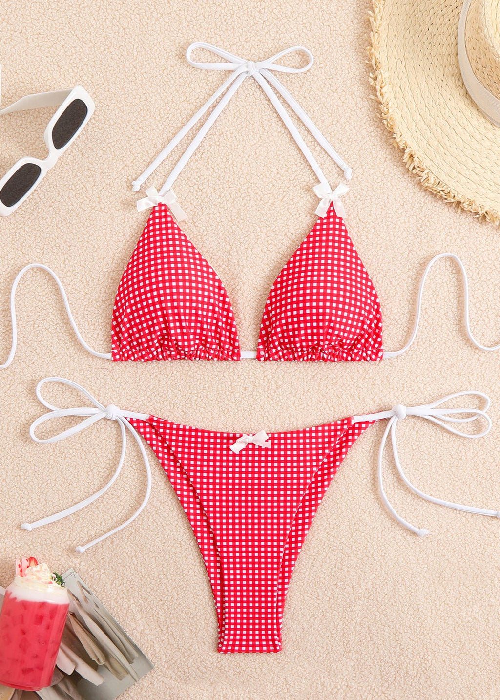 Cherry Picnic - Gingham Tie Bikini Set  GEMMACHIC