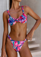 Tropic Bloom Ruched Strap Bikini Set  GEMMACHIC