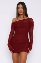 I Feel Love Long Sleeve Mini Dress Burgundy  GEMMACHIC