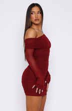 I Feel Love Long Sleeve Mini Dress Burgundy  GEMMACHIC