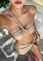 Sable Mirage - One Shoulder Bikini Set with Matching Wrap Skirt  GEMMACHIC