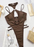 Heatwave Bound - Cut-Out Halter Ring Detail One Piece Swimsuit  GEMMACHIC