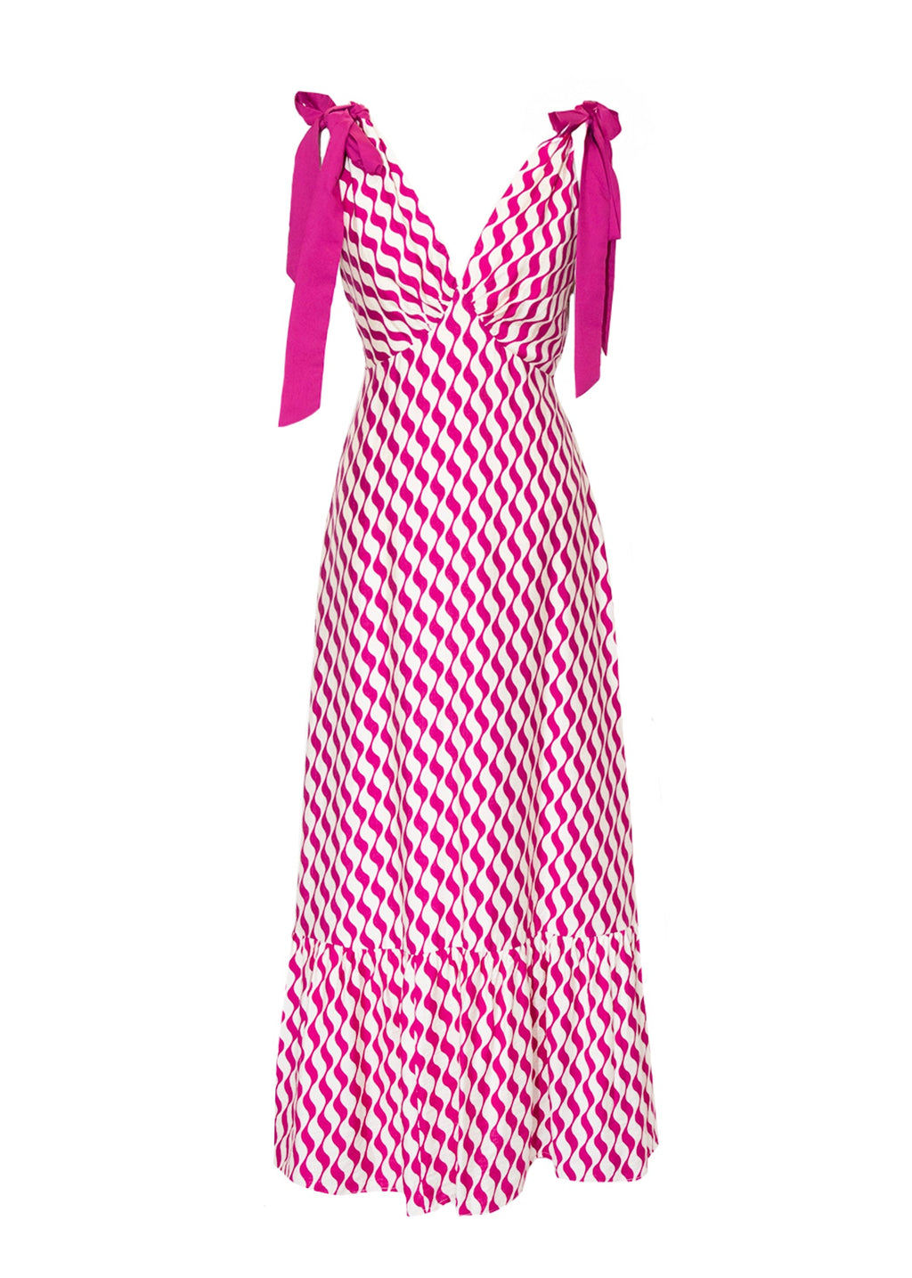 Havannah Tie Midi Dress - Magenta Wave  GEMMACHIC