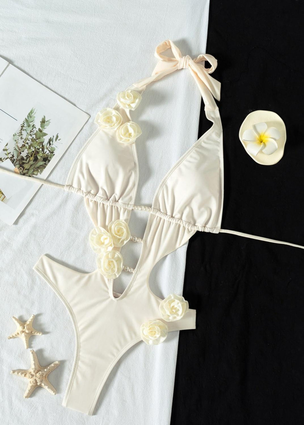 Sunburst Pearl-Accent Plunge Swimsuit  GEMMACHIC