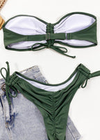 Sierra Dune - Olive Bandeau Bikini with Ruched Tie Bottom  GEMMACHIC