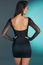 Long Sleeve Mesh Mini Dress in Black  Gemma Chic