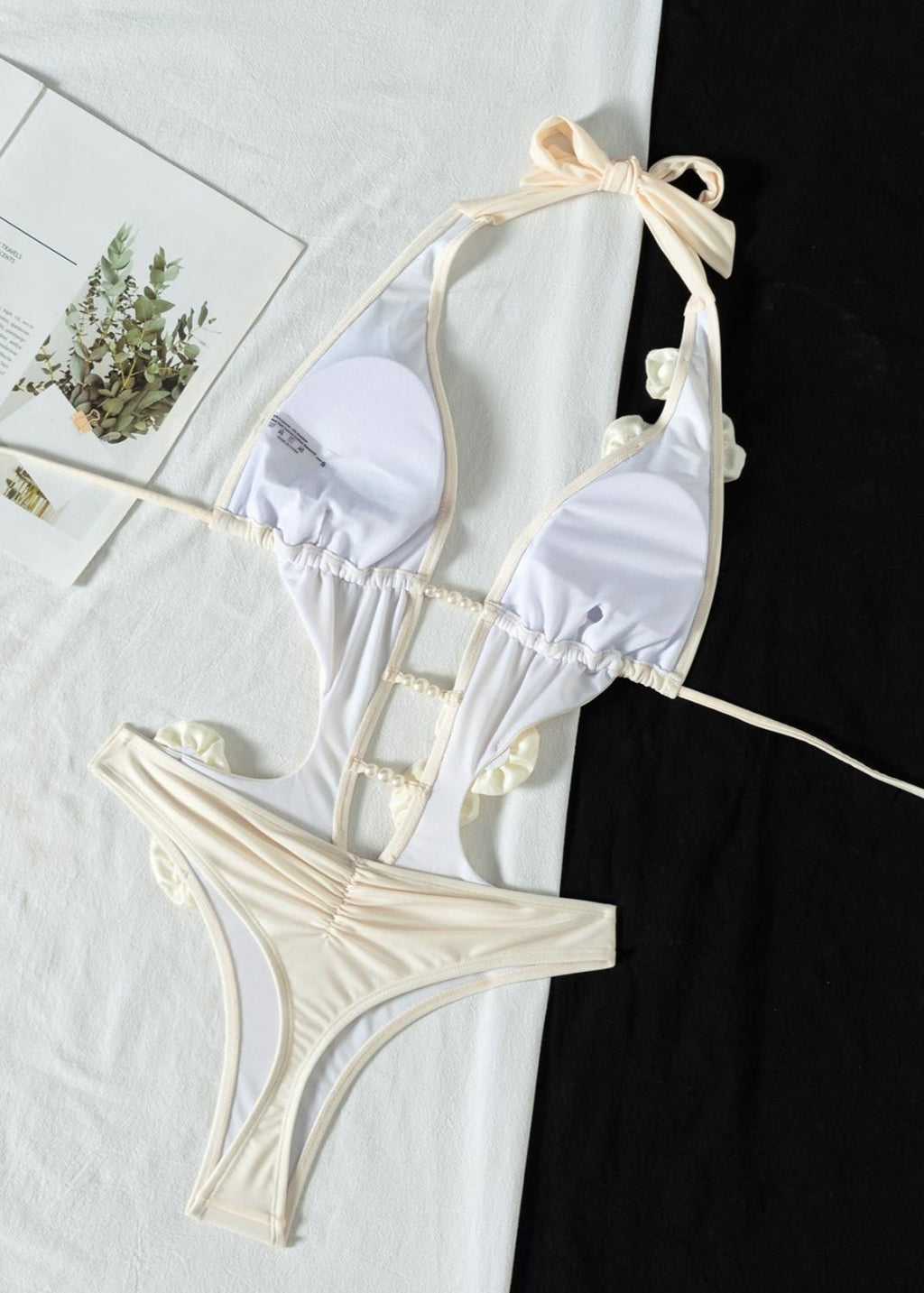 Sunburst Pearl-Accent Plunge Swimsuit  GEMMACHIC