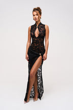 ONYX DRESS Lace Keyhole Maxi Dress in Black  GEMMACHIC
