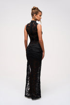 ONYX DRESS Lace Keyhole Maxi Dress in Black  GEMMACHIC