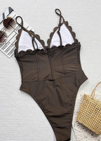 Scarlet Gingham Ruffle One-Piece Swimsuit with Cut-Out Detail  GEMMACHIC