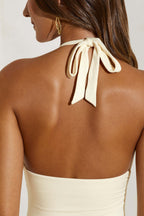 High Split Halter Neck Maxi Dress in Ivory  Gemma Chic