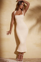 Square Neck Midi Dress in Ivory  Gemma Chic