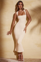 Square Neck Midi Dress in Ivory  Gemma Chic