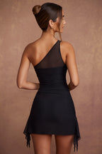 Asymmetric Single Sleeve Mini Dress Black  Gemma Chic