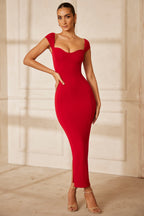 Sweetheart Neckline Maxi Dress in Red  Gemma Chic