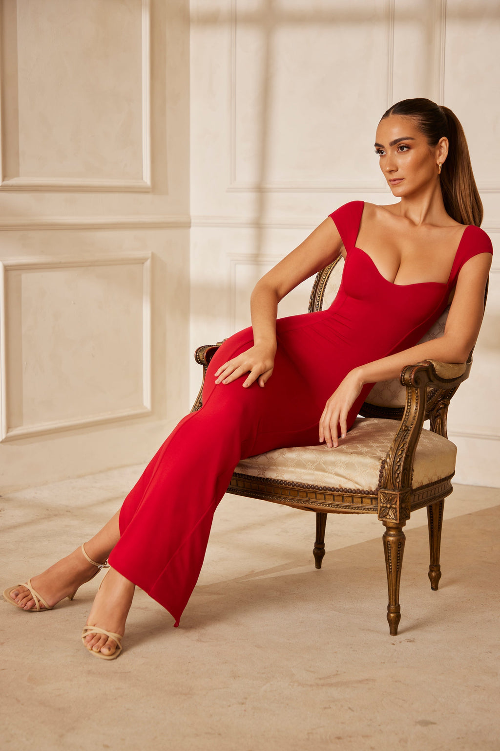 Sweetheart Neckline Maxi Dress in Red  Gemma Chic