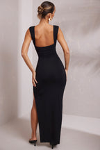 High Split Plunge Neck Maxi Dress in Black  Gemma Chic