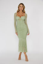 Nadia Long Sleeve Fishtail Midi Dress Mint  GEMMACHIC