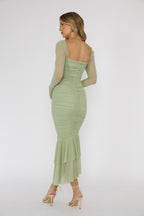 Nadia Long Sleeve Fishtail Midi Dress Mint  GEMMACHIC