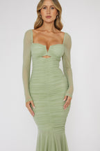 Nadia Long Sleeve Fishtail Midi Dress Mint  GEMMACHIC