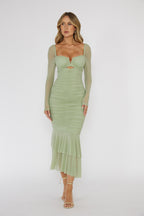 Nadia Long Sleeve Fishtail Midi Dress Mint  GEMMACHIC
