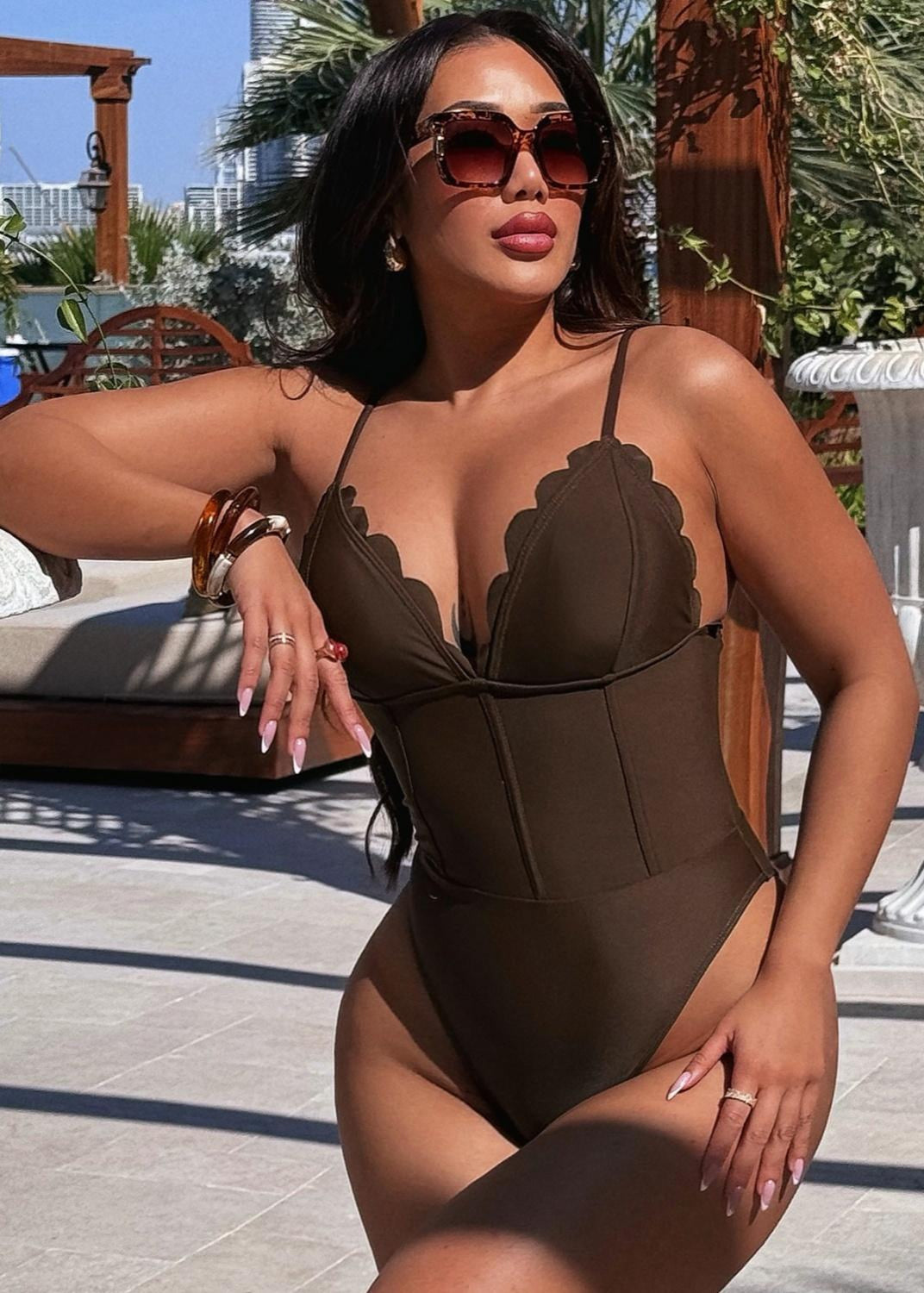 Scarlet Gingham Ruffle One-Piece Swimsuit with Cut-Out Detail  GEMMACHIC