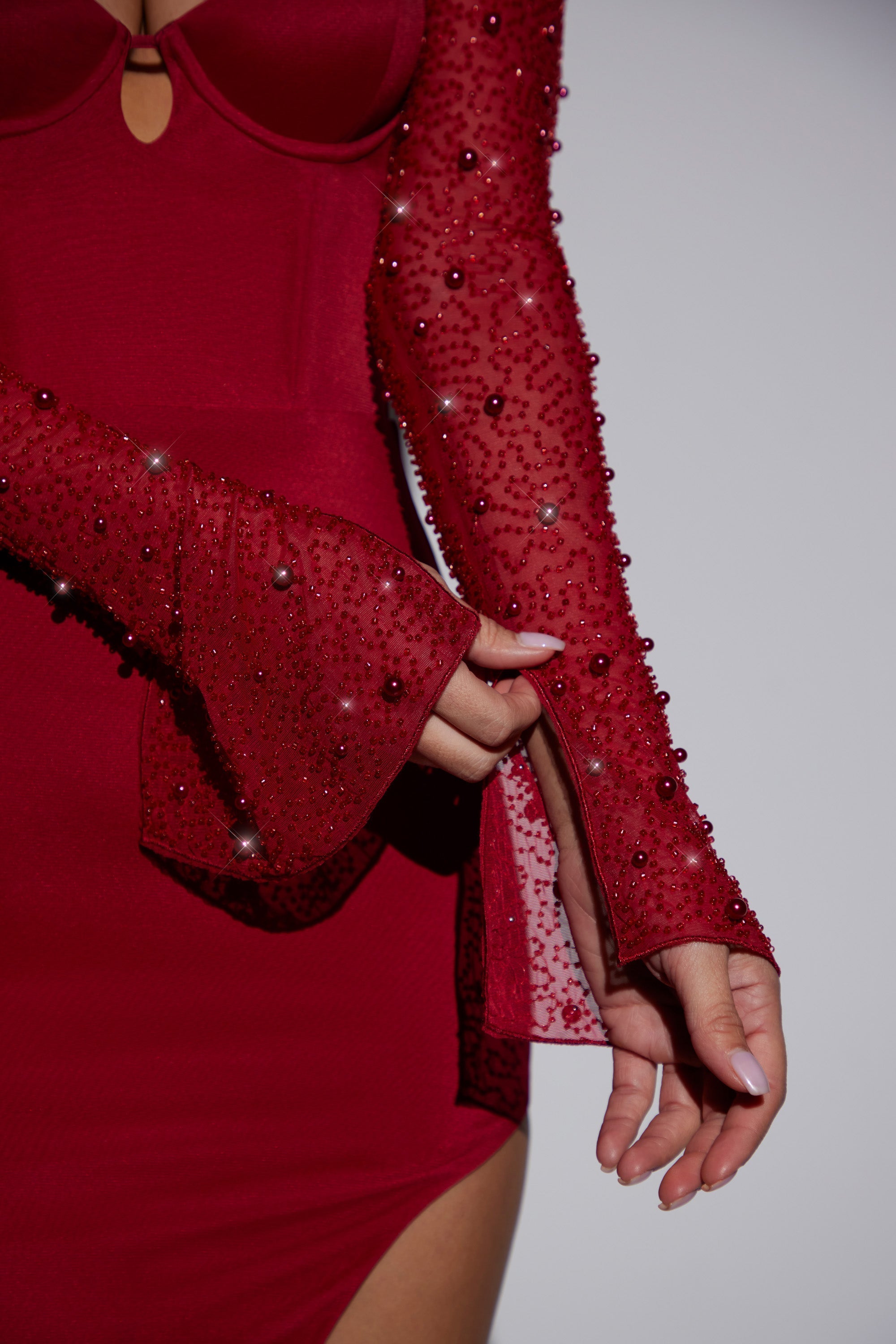 Embellished Side Split Maxi Dress in Red  Gemma Chic