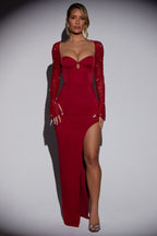 Embellished Side Split Maxi Dress in Red  Gemma Chic