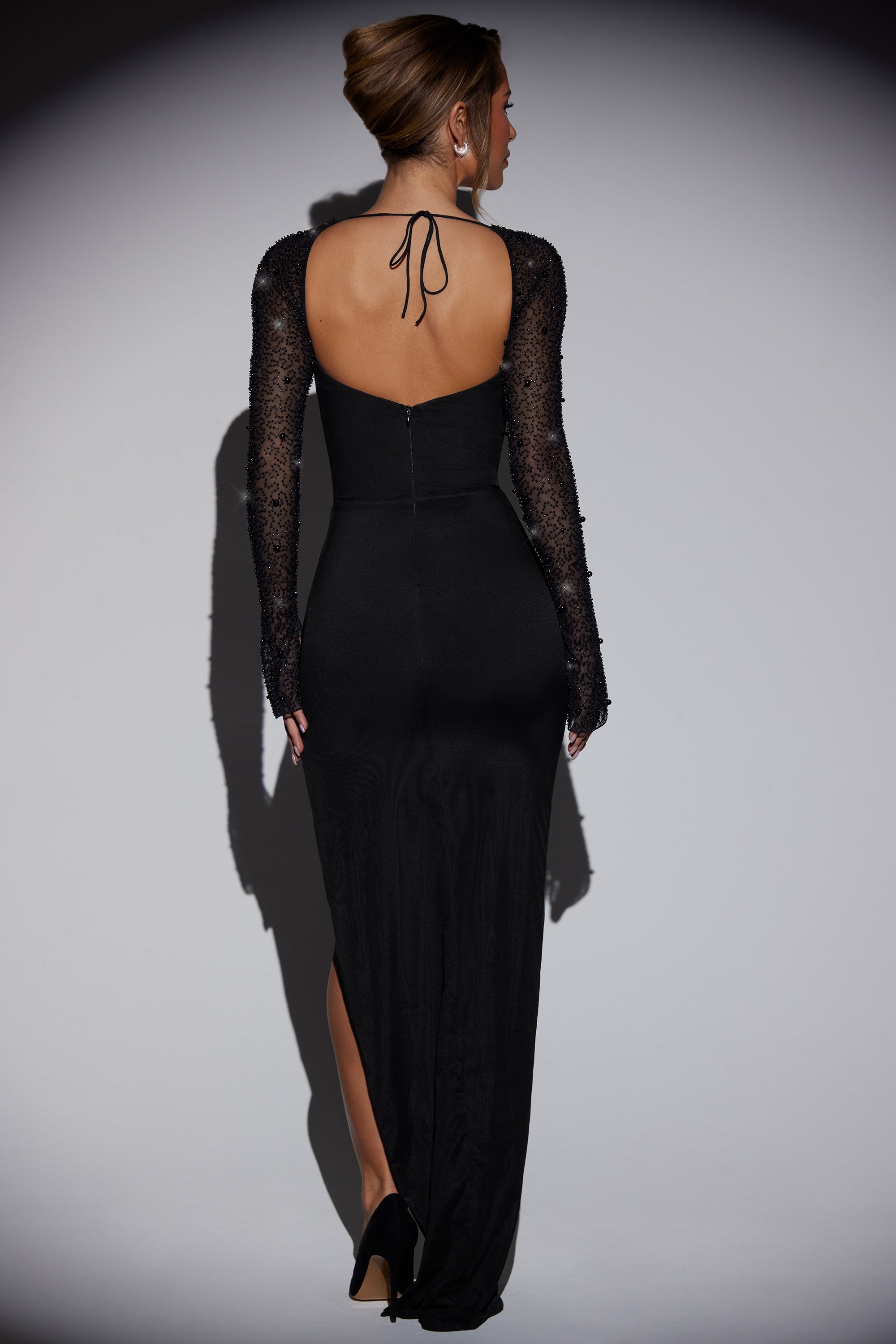 Embellished Side Split Maxi Dress in Black  Gemma Chic