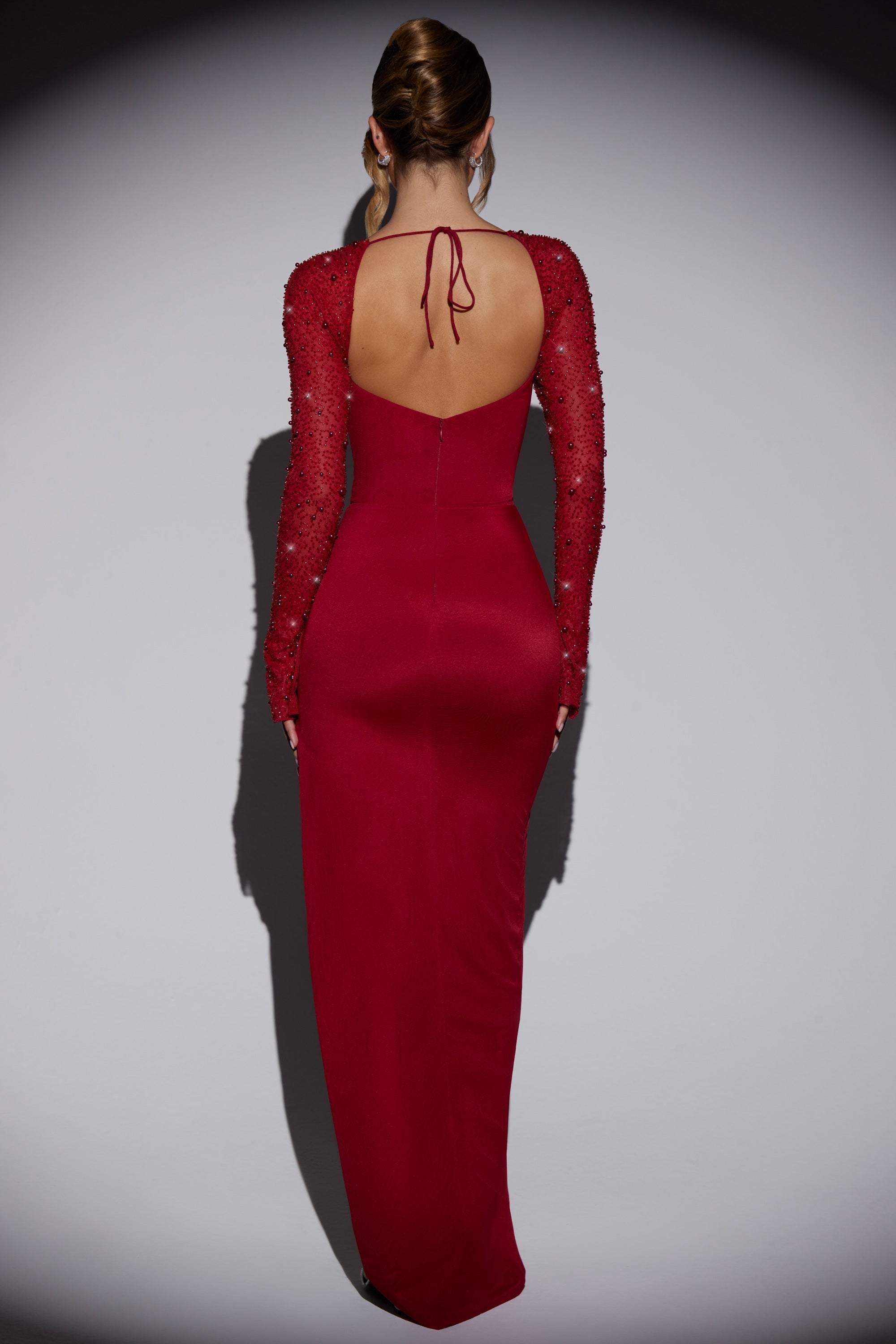 Embellished Side Split Maxi Dress in Red  Gemma Chic