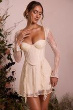 Long Sleeve Lace Corset Mini Dress in Ivory  Gemma Chic