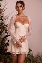 Long Sleeve Lace Corset Mini Dress in Ivory  Gemma Chic
